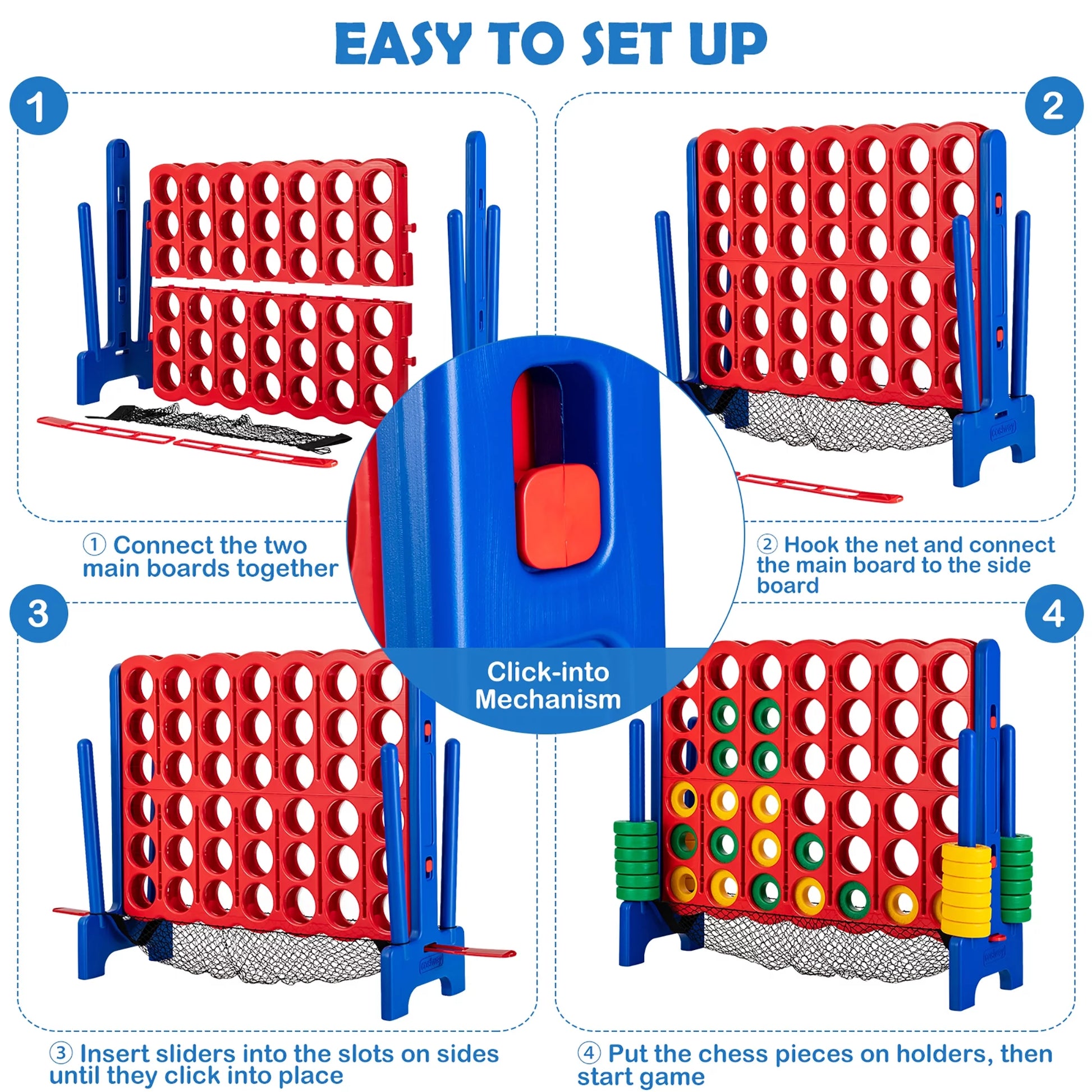 4-To-Score Giant Game Set 4-In-A-Row Connect Game W/Net Storage for Kids & Adult