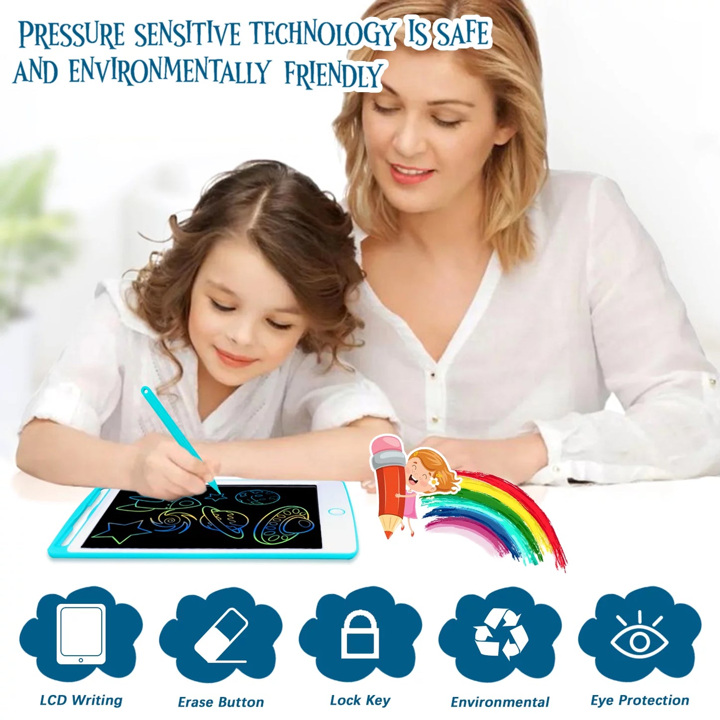 8.5 Inch Electronic Writing Tablet for Kids, LCD Writing Tablet Drawing Tablet Doodle Pad Educational Learning Toys for Toddlers, Birthday Gifts Wipe Learning Board for Boys Girls, Blue