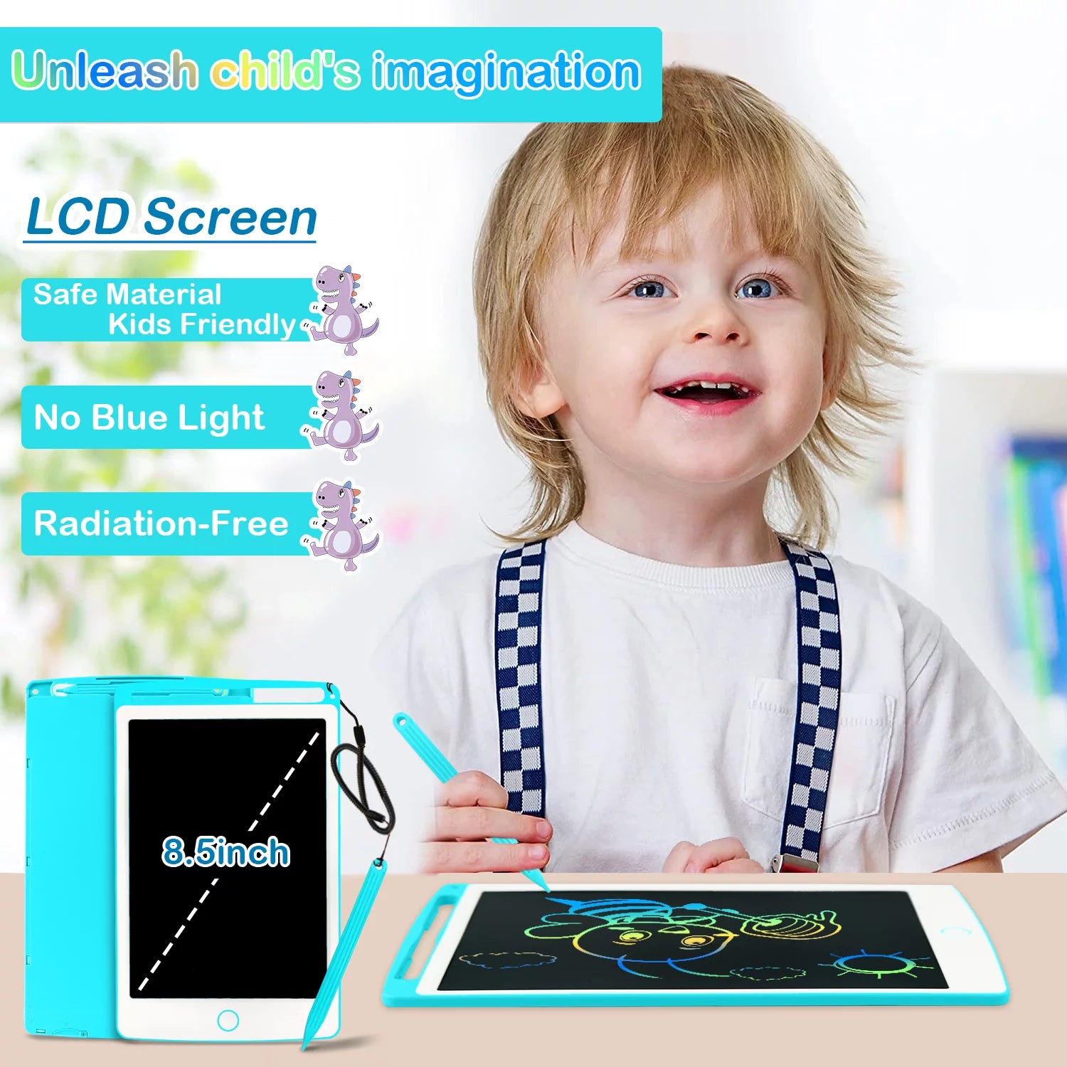 8.5 Inch Electronic Writing Tablet for Kids, LCD Writing Tablet Drawing Tablet Doodle Pad Educational Learning Toys for Toddlers, Birthday Gifts Wipe Learning Board for Boys Girls, Blue